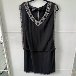 JKARA Womens Black Beaded Sleeveless V Neck Knee Length Cocktail Party Dress